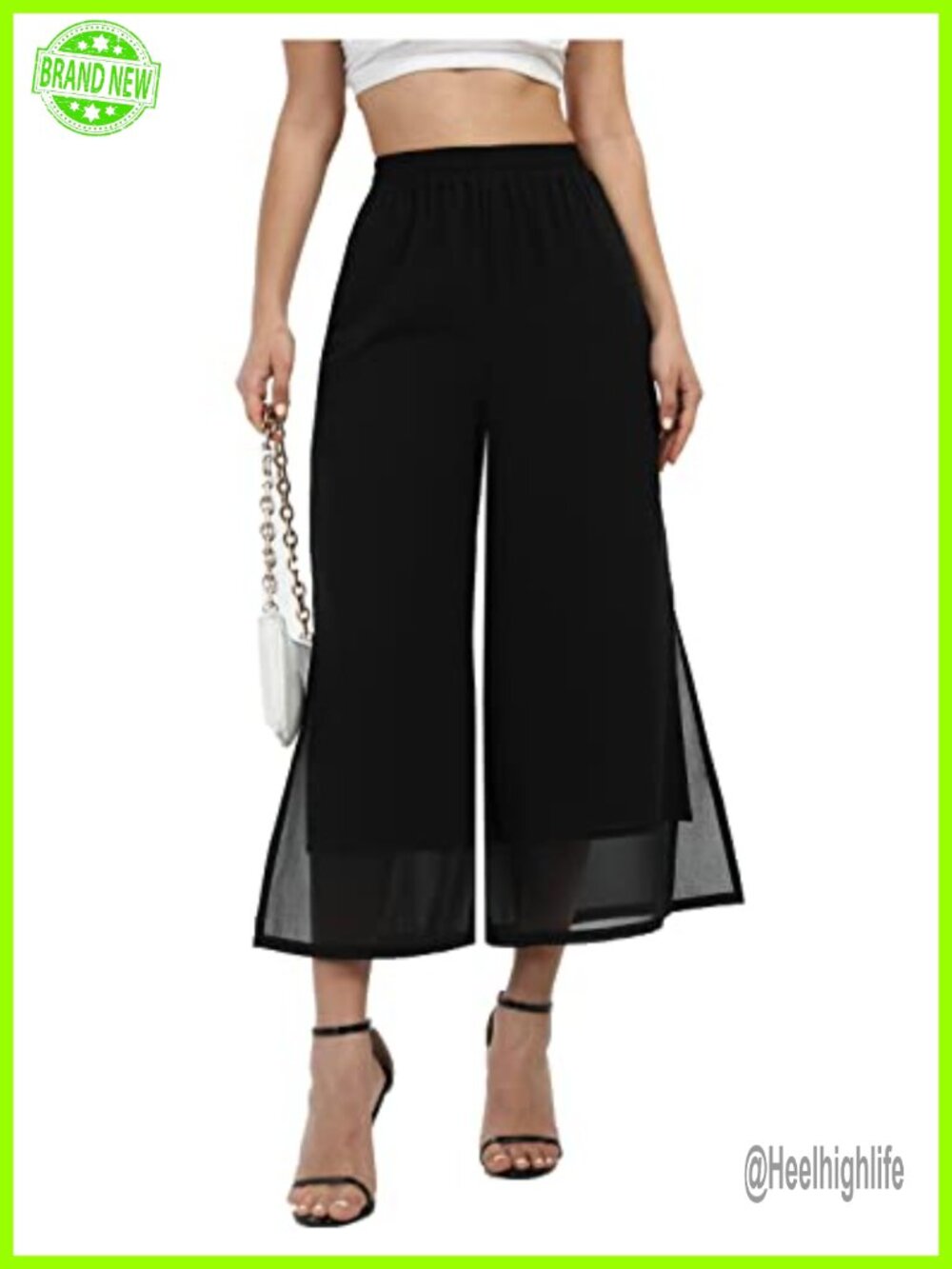 Wide Leg Palazzo Capri Pants Split Chiffon Trousers Dressy Casual Summer